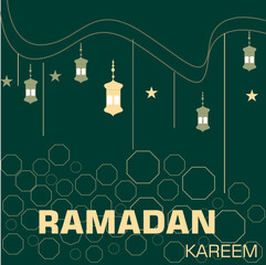 Ramadan Kareem vector card and background with 3d golden metal lattern and stars. 