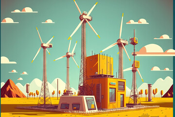 Fototapeta Wind turbines and related technology. modern grid. sustainable power. renewable resources. Generative AI obraz