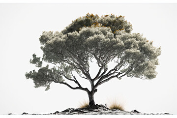 a white background with a lone tree. Generative AI