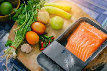 fresh salmon and vegetables