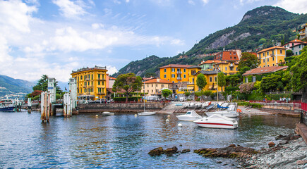 Street view of Varenna town in Como lake in the Province of Lecco in the Italian region Lombardy