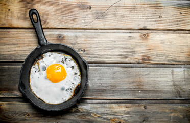 Fried egg in a frying pan.