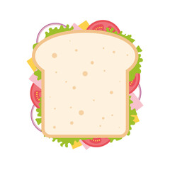 vector illustration of a sandwich with cheese, ham, tomato, red onion and lettuce for banners, cards, flyers, social media wallpapers, etc.