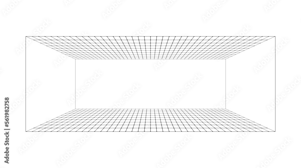 Aufkleber perspective grid background. rectangle wireframe room or box. design element.
