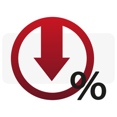 Red arrow percentage down. Profit arrow. Financial concept. Discount promotion. Vector illustration.