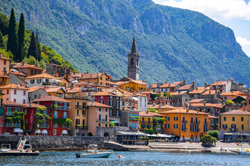 Street view of Varenna town in Como lake in the Province of Lecco in the Italian region Lombardy