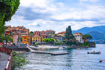 Fototapeta premium Street view of Varenna town in Como lake in the Province of Lecco in the Italian region Lombardy