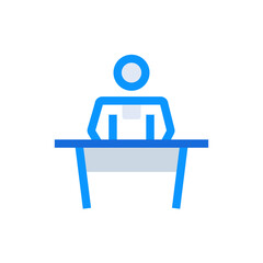 Conference business management icon with blue duotone style. Person, presentation, training, management, discussion, teamwork, work. Vector illustration