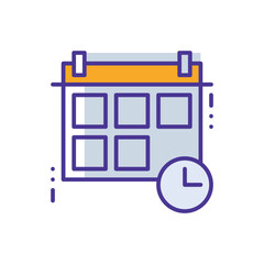 Schedule business management icon with purple and orange duotone style. Calendar, time, sign, date, reminder, plan, event. Vector illustration
