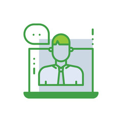 Online Consultant business management icon with green duotone style. Care, concept, support, mobile, internet, help, video. Vector illustration