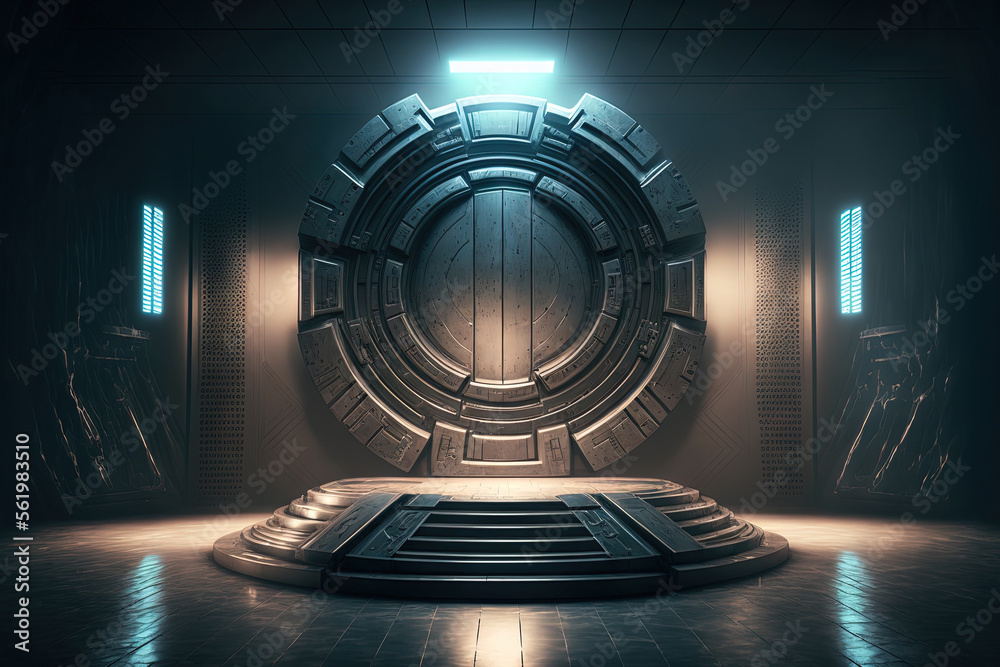 Wall mural background in technology stage without a power podium. science fiction notion. technological basis a