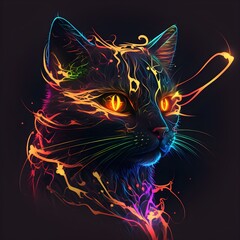 Abstract illustration of a neon cat.