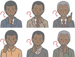 疑問に思う黒人男性の上半身セット