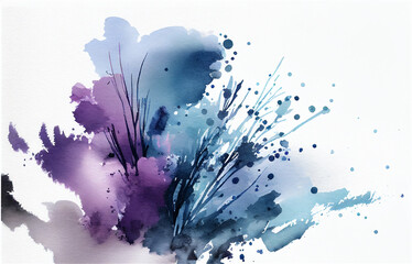 abstract watercolor painting with blue and purple as main colors, paint splash, tint texture, grunge and clean - Generative AI Illustration
