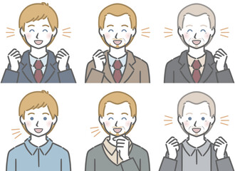 喜ぶ白人男性の上半身セット