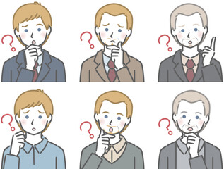 疑問に思う白人男性の上半身セット