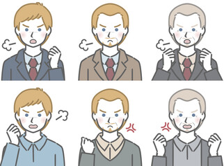 怒る白人男性の上半身セット