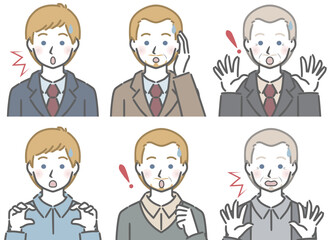 驚く白人男性の上半身セット