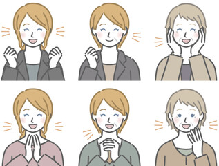 喜ぶ白人女性の上半身セット