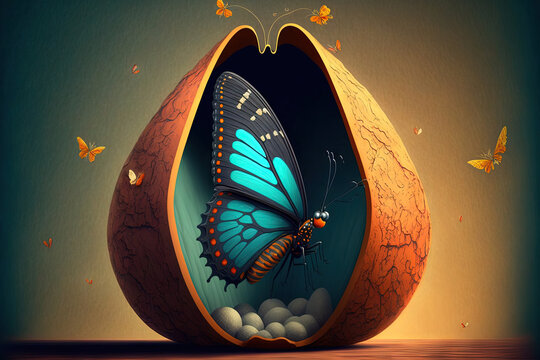 A young butterfly is coming out of the cocoon. Generative AI