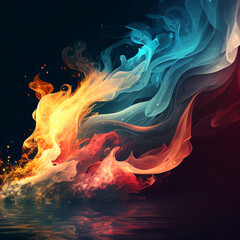 a colorful illustration of an abstract background with mix of fire and water in a magic spiral, elemental magic, fire and ice  - Generative AI illustration