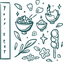 Asian food Collection clip art. Japanese dishes set