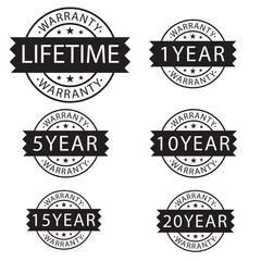 set of  warranty logo stamp on white background,flat style,Sign, label, sticker.Vector illustration.,Vector warranty number. 7, 30, 3, 1, 2, 3,6, 5, 10, 15,,20life time,logo design. vector illustratio