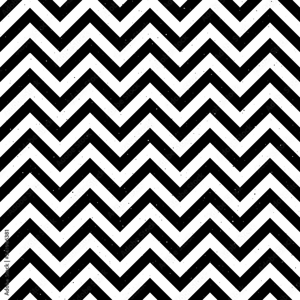 Poster Grunge zigzag seamless pattern. Black and white chevron fabric texture. Abstract zig zag background. Repeating vector