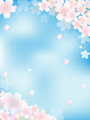 青空に桜のフレーム背景　