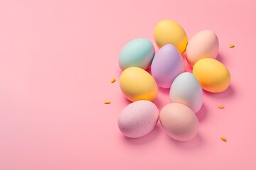 Colorful Eggs isolated on pastel background. Copy space. generative ai