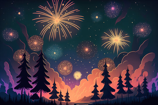 Fireworks over a starry night sky. Generative AI