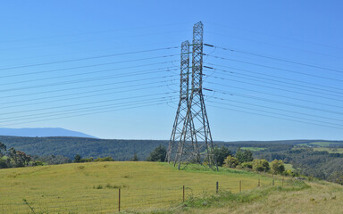 Powerlines cross the Latrobe Valley in Gippsland supplying power from Yallourn W