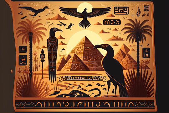 Background from ancient Egypt. Egyptian sign and hieroglyph Ancient culture used symbols and song. murals depicting an old Egyptian landscape. Generative AI