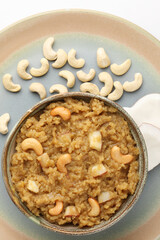 sweet coconut and drfruit pongal, a sweet dish popular in south India