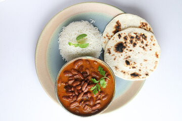 Rajma beans gravy, naan and rice, a Punjabi meal 