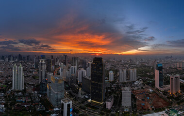 Jakarta Panoramic from Sudirman street view during the golden hour. Jakarta is capital city of indonesia before it be moved to Kalimantan.