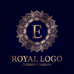 letter E royal circular vector logo design