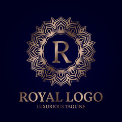 letter R royal circular vector logo design
