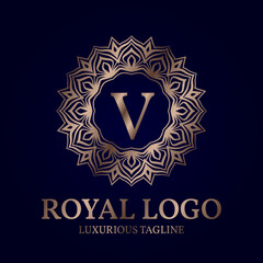 letter V royal circular vector logo design