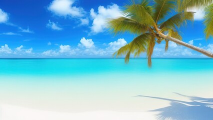 Obraz na płótnie Canvas Caribbean Sea coastline with palm jungle and ocean waves on the yellow sand.