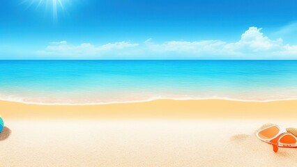Fototapeta na wymiar Empty sand beach in front of summer sea background.