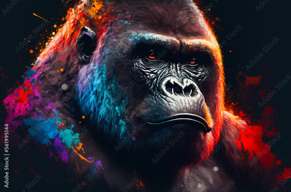 Wall mural fantasy abstract portrait gorilla with a colorful, generative ai