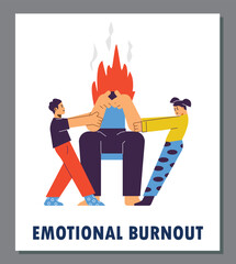 Emotional parental burnout card or banner template, flat vector illustration.