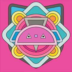 TOTEM MASK , GEOMETRIC DRAWING FOR DIGITAL ART WITH DECORATIVE STIYE