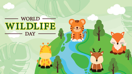 World Wildlife Day Banner Background Template Animated Vector Illustration with Animals