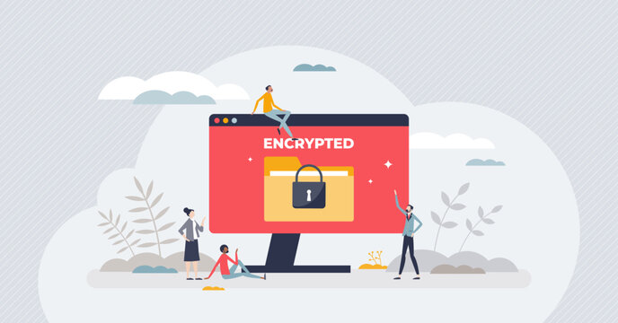 Ransomware hacker attack to encrypted personal files tiny person concept. Computer infection risk with device privacy threat to extort cryptoviral money vector illustration. Web victim with lock alert