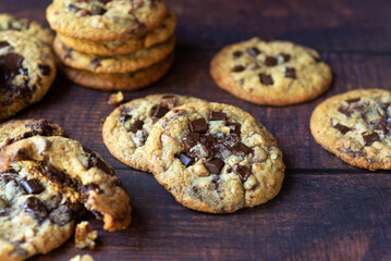 freshly baked homemade chocolate chip cookies.