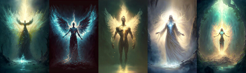 Energy body, awakening, enlightenment, spirituality, spirit, digital illustration set, AI generated