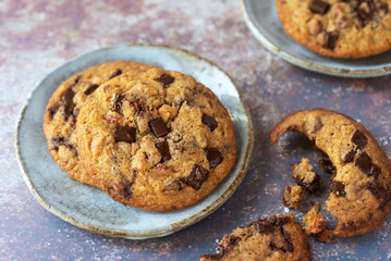 freshly baked homemade chocolate chip cookies.