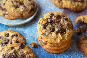 freshly baked homemade chocolate chip cookies.